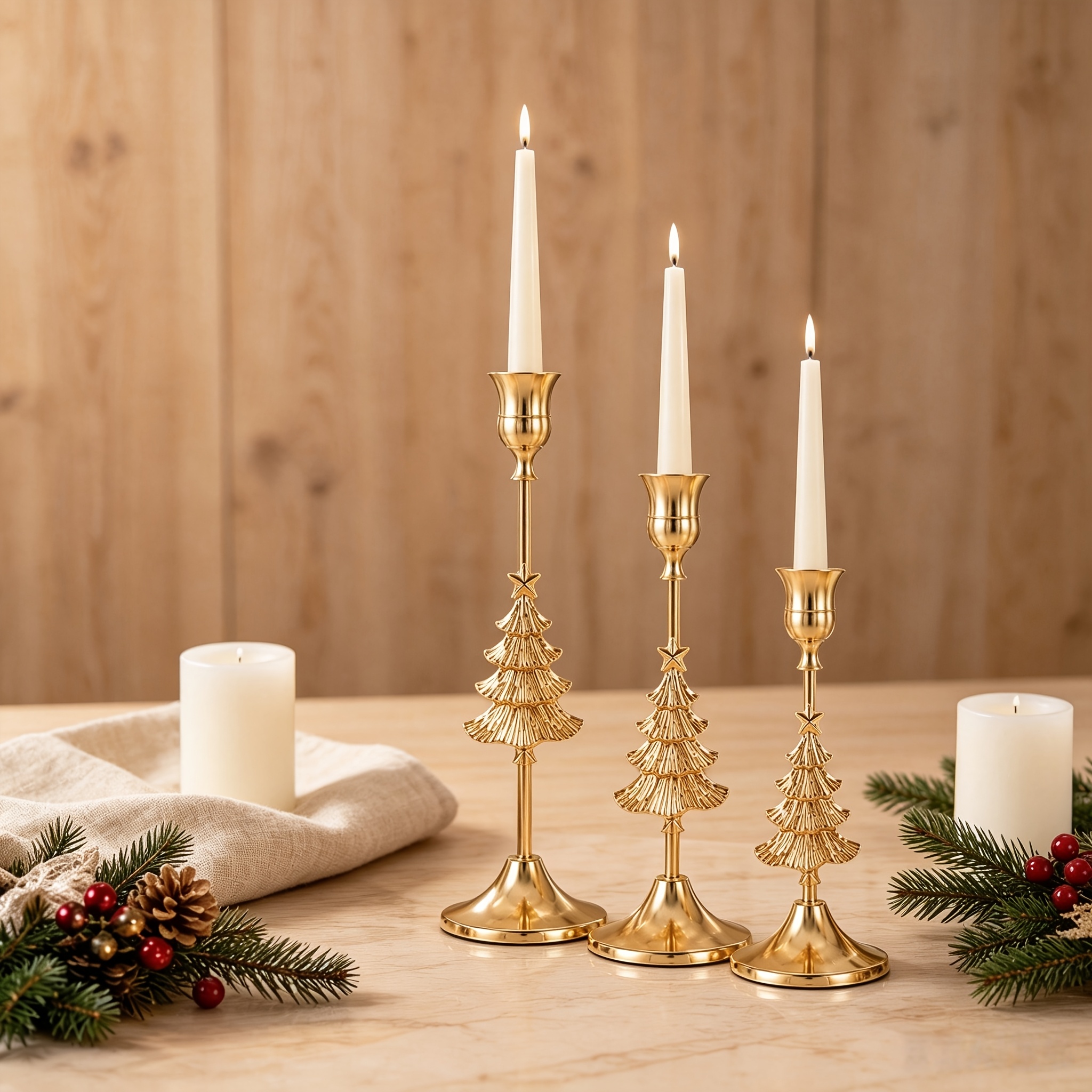 TEMU Set di 3 portacandele decorativi a forma di albero di Natale , set di supporti per candele minimalista per centrotavola, per le festivit�