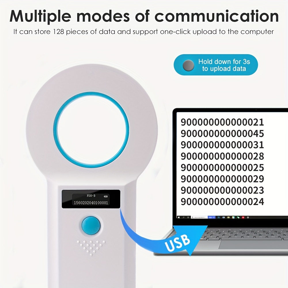 1pc Animal Tag Reader RFID Reader Animal Chip Scanner Pet Chip Reader Ear Tag Scanner Animal Tag Card Reader Dog Cat Cow Sheep Pet Identity Recognition Device