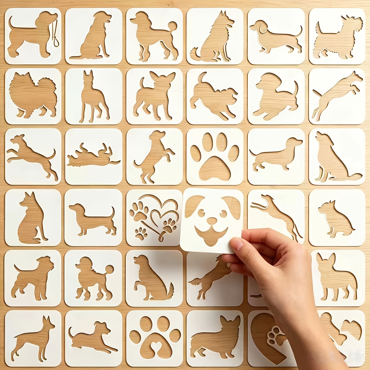 TEMU 36-sheet Set Of Dog-themed Hollow Painting Templates, Multi-style Canine Shapes Bone Heart Patterns Hollow Templates, Flexible Pet Material