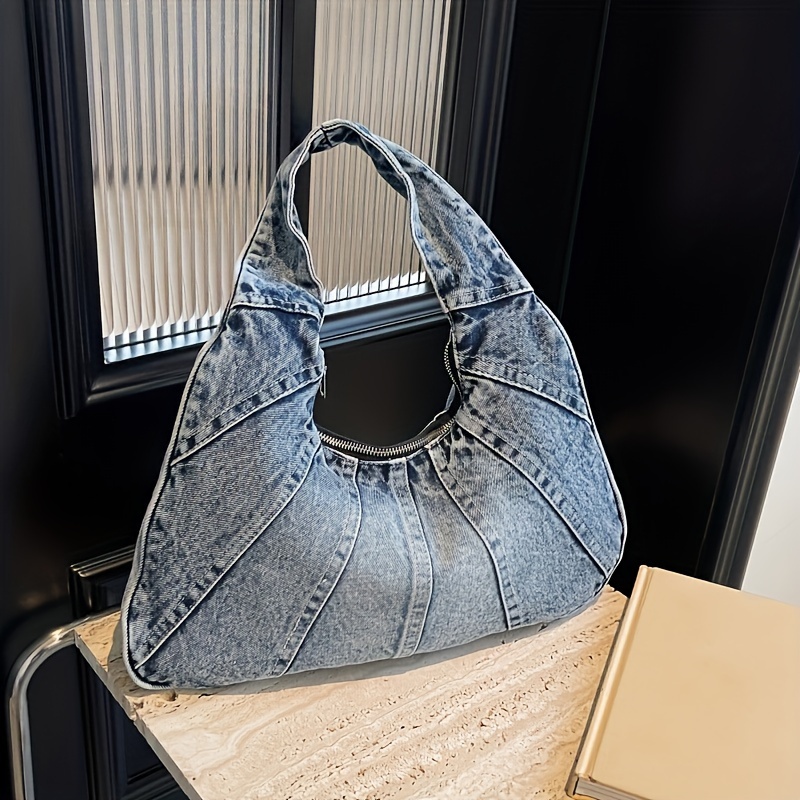 

Trendy Denim Shoulder Bag, All-match Classic Niche Design Underarm Bag For Women, Daily Use Shopping Bag