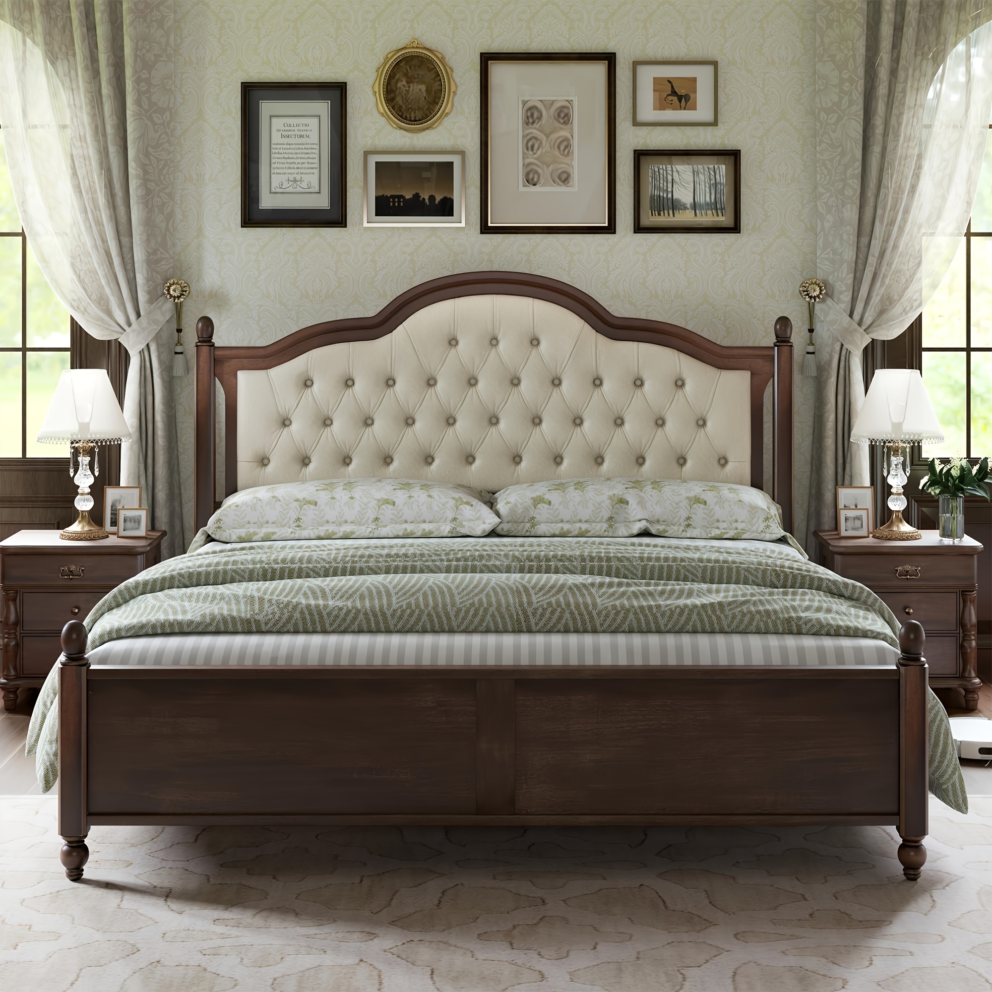 A Sturdy Wooden Bed Frame, Featuring a Stylish Platform Design with a Sophisticated 52.5