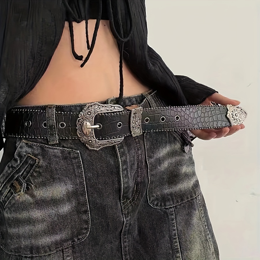 

Western Pin Buckle Pu Leather Belt Embossed Vintage Casual Waist Belts Jeans Dress Pants Accessories For Women