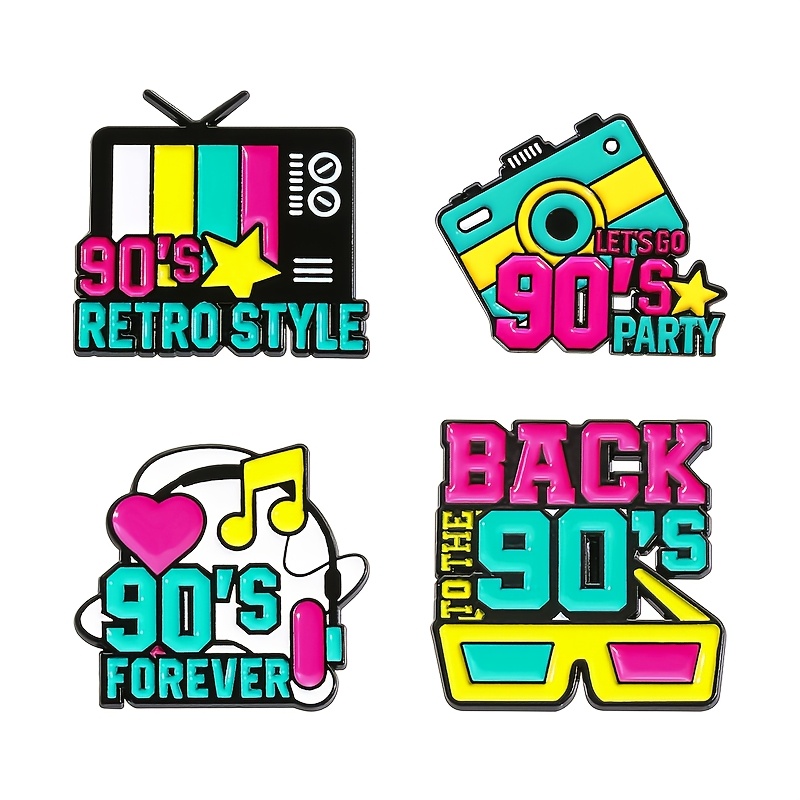 1/4pcs Creative Cartoon Text "90s" Interesting Cartoon Shaped Enamel Pins, Fun Cartoon Letter Badges, Hat Backpack Decoration Additions