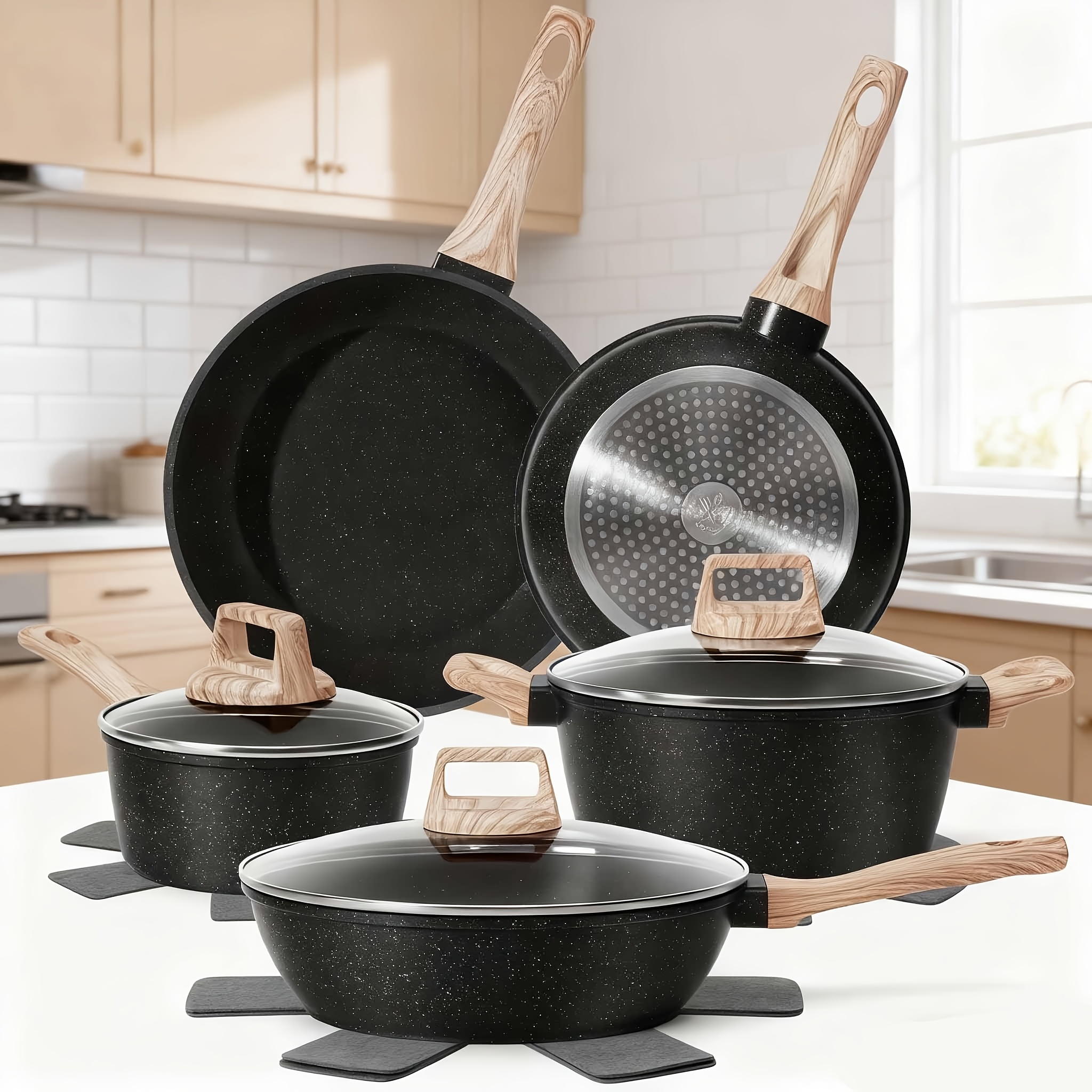 TEMU 12pcs Pan & Pot Set, Kitchen Cookware Set Detachable Handle, Cooker Induction Cookware Set, Detachable Handle, Cookware Set For Commercial