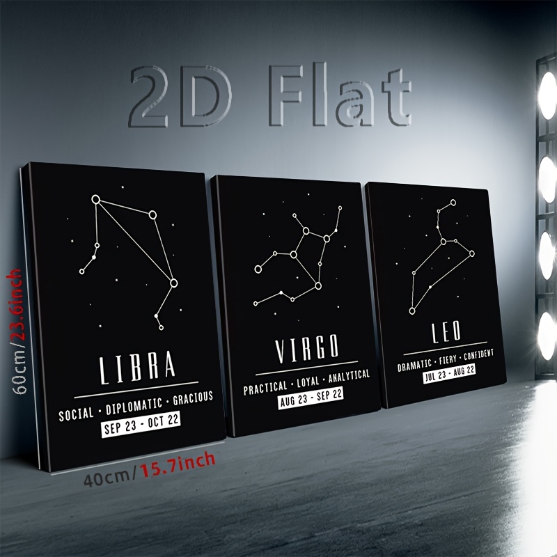 item picture 2d flat 2d flat wall decoration 2 a set of three wooden framed canvas prints a gift featuring modern in a minimalist style posters of zodiac signs ready to hang