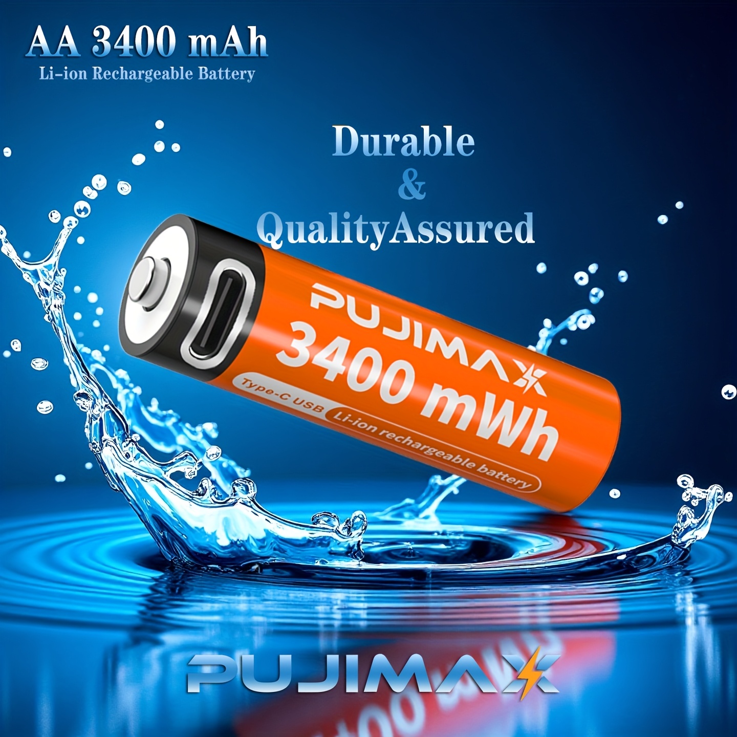 Batterie Ricaricabili AA 1.5V Litio 6 Pezzi | 3400mWh 2200mAh | Ricarica USB-C | 1200 Cicli | Sicure E Anti-esplosione