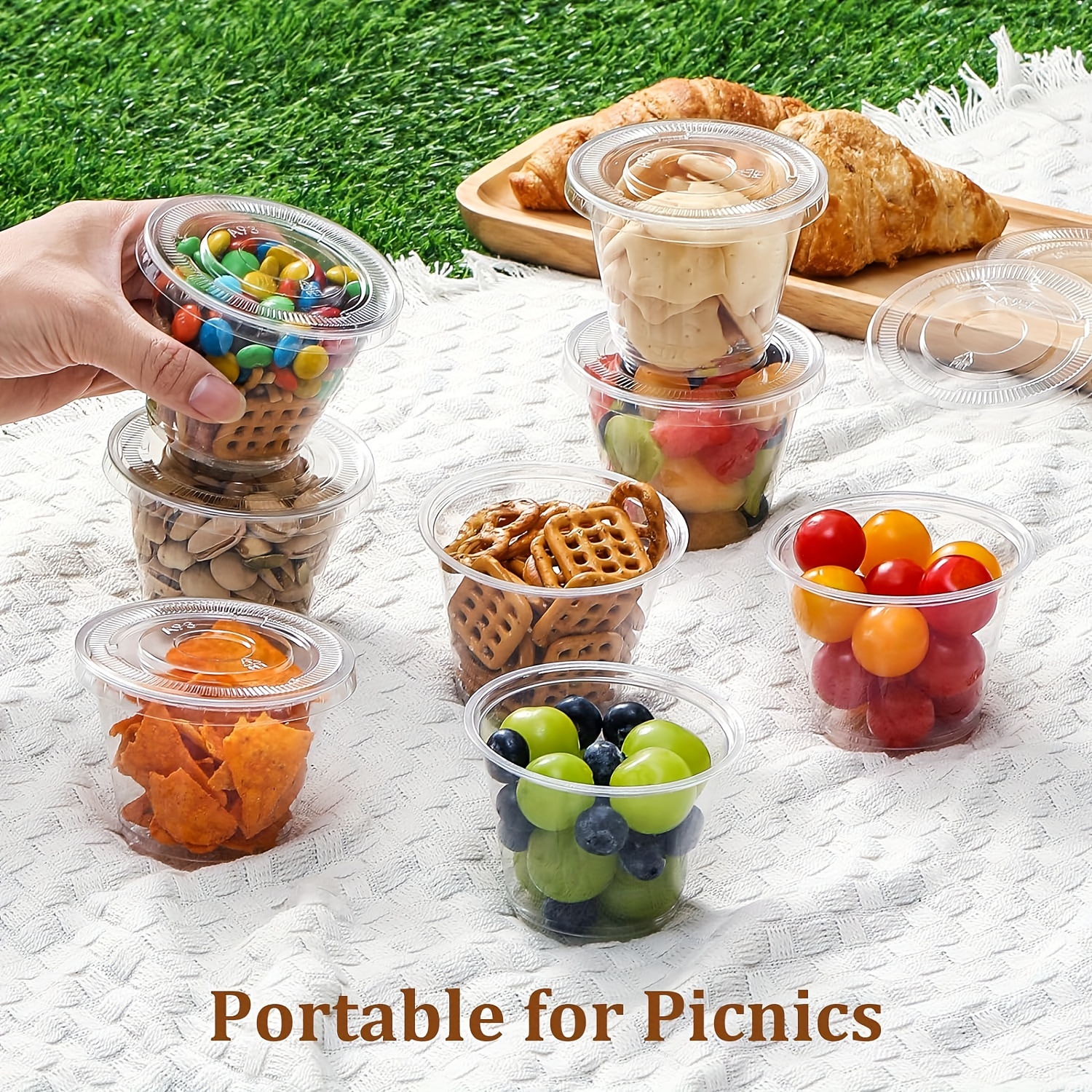 25 sets 10 oz clear disposable plastic portion cups lids - Temu