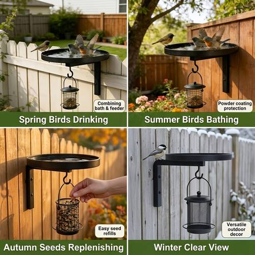 3 5pcs set 1 tray 1 screws rust proof metal wall mounted bird bath feeder two in one outdoor plaque wall decoration to a of walls to climbing plants