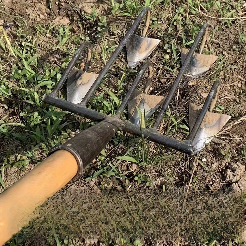 heavy duty metal garden hoe with sharp three pronged teeth multi functional farming tool for tilling soil weeding and planting details 0
