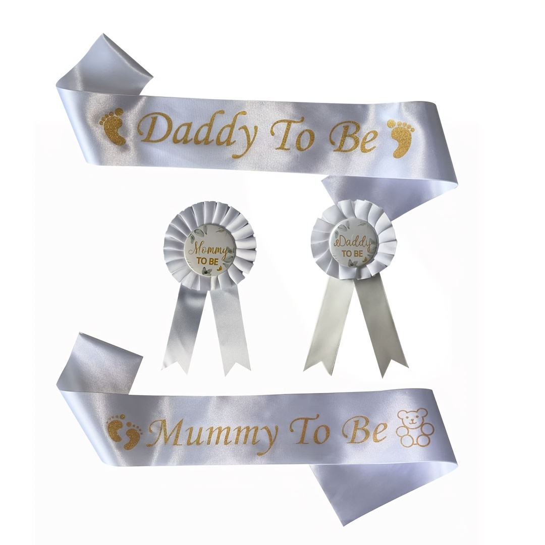 TEMU Fascia in raso "Futura " e fascia " Pap�", abbinate a con di piedi coordinati, adatte per decorazioni per baby shower e servizi fotografici di
