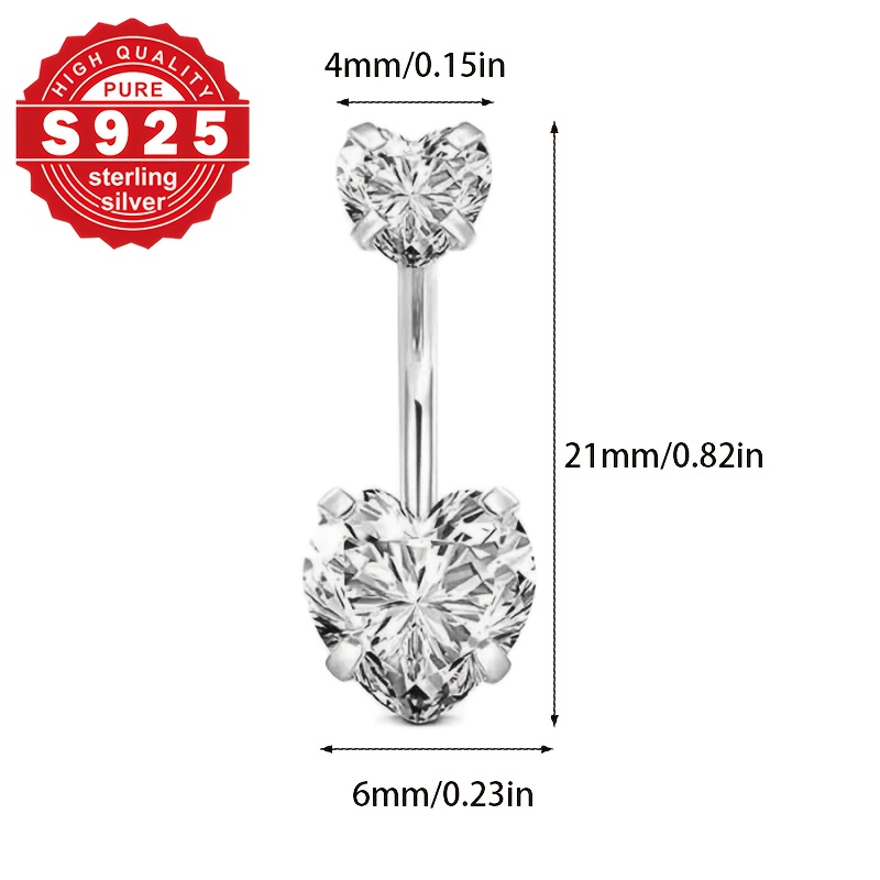 Women's Bling-bling Double Heart Navel Ring, S925 Sterling Silver