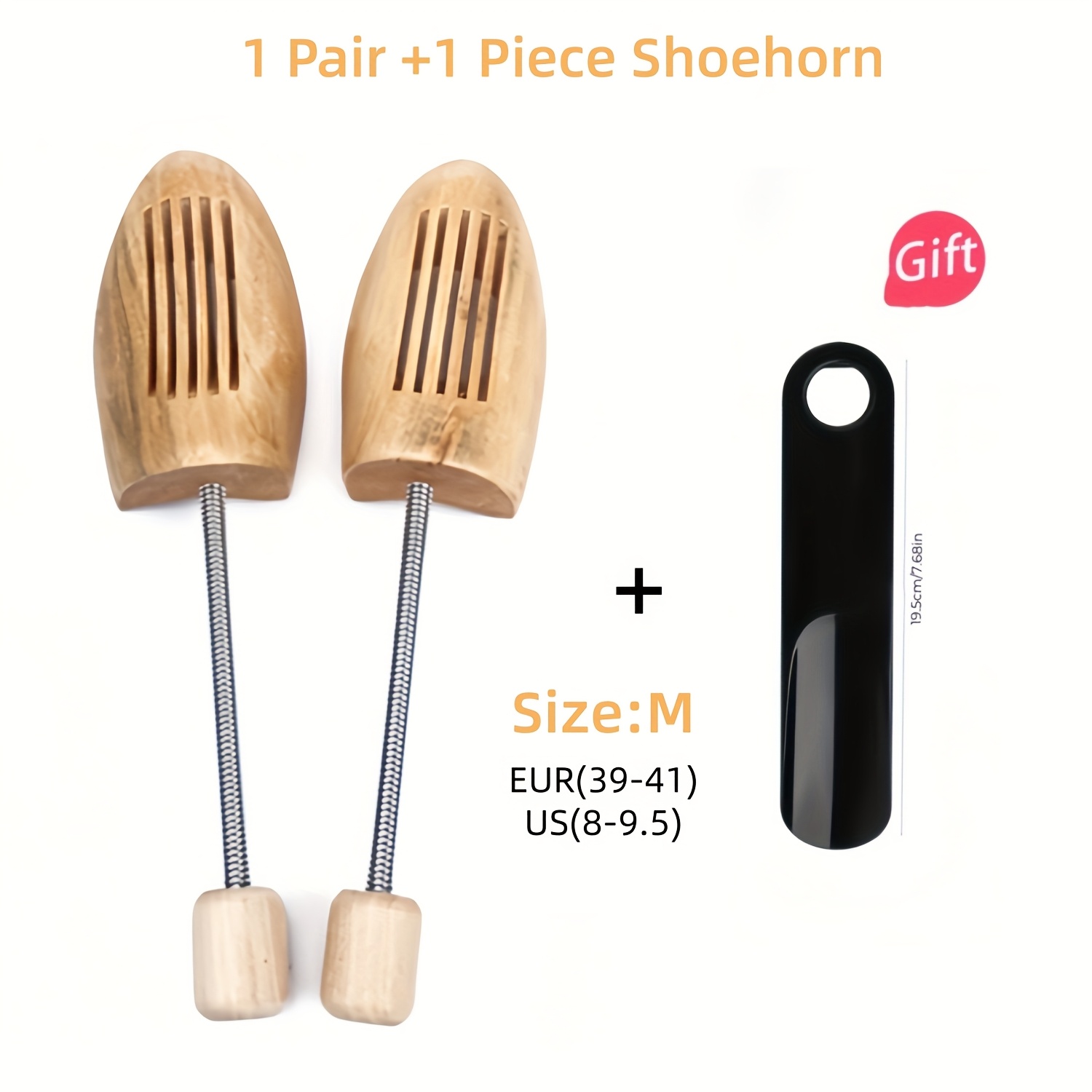 Solid Pine Shoe Trees, Set of Two with Shoehorn