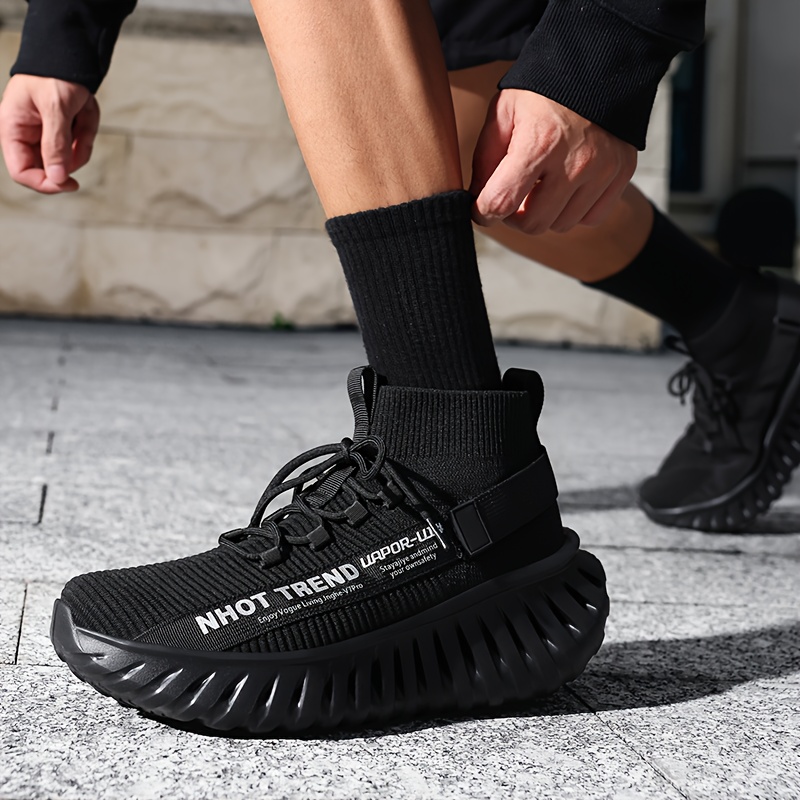 Men's Fashion Mid-Top Shoes, Men's Casual Sneakers, Breathable Mesh, Lightweight and Shock-Absorbing, Wide Elastic Band Design for a Snug Fit