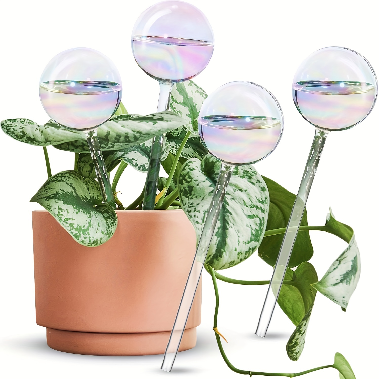 

3-pack Glass Self-watering Globes For Plants - Automatic Watering Balls For Indoor & Outdoor Potted Plant Care, Round Glass Vase Watering Stakes For Home & Patio Garden Decor