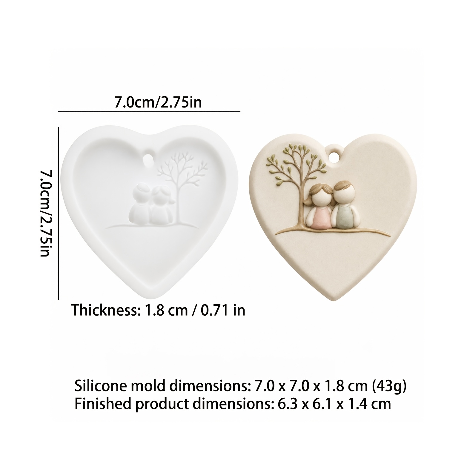 TEMU Molde de silicona con forma de , diseño de pareja y árbol para etiquetas, llaveros y adornos de difusor de coche (Adecuado para resina, yeso y