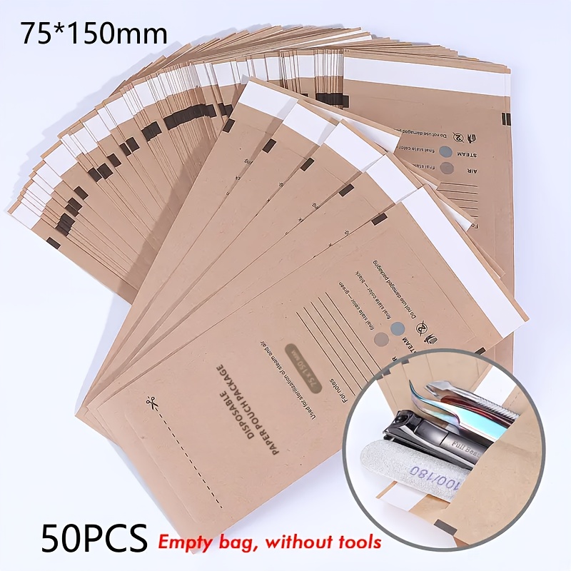 50/100pcs Of Paper Disposable Self-sealing Bags, Size 75*150mm, Suitable For Nail Disinfection And Storage - Heat-resistant, Manicure Salon Tools, Safe Sealing Design | Paper Material