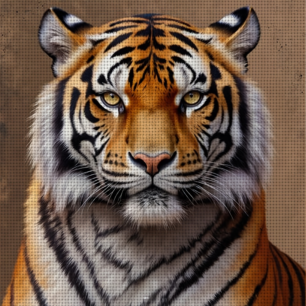 TEMU 1 Set Of 11ct Frameless Diy Stitch Kit-portrait Of A Tiger,suitable For Adults And Beginners To Relax, Handmade Embroidery Kit, Including