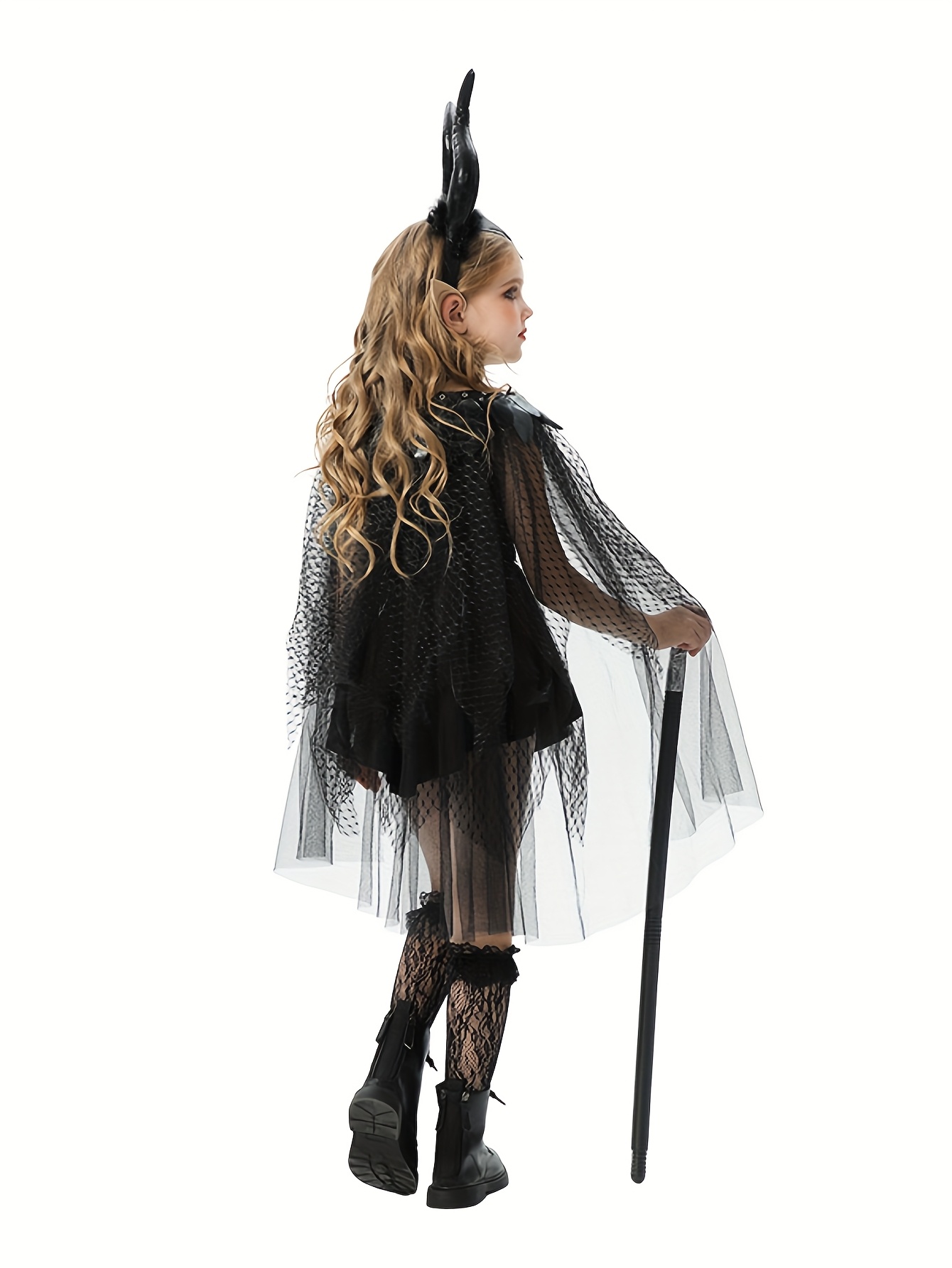 GEEKEO Costume D'Halloween Enfant, 7pièces Deguisement Maléfique Robe  Fille, Déguisement De Sorcière Avec Cornes Et, image size:800x1066
