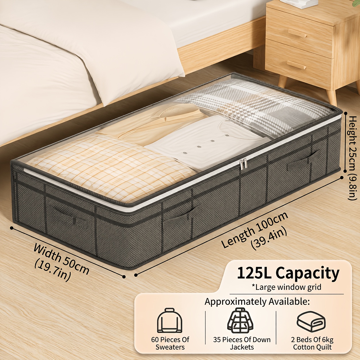 TEMU Extra Large Under-bed Storage Boxes - Thick, Durable Non-woven Material, Dustproof And Moisture-resistant Organizer For Home Use, Space- Design