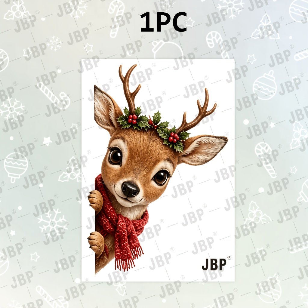 TEMU 1pc Cute Peeking Reindeer Christmas Window Sticker Reindeer With Red Knit Scarf Antler Glass Decal For Living Room Balcony Bedroom Cafe Glass