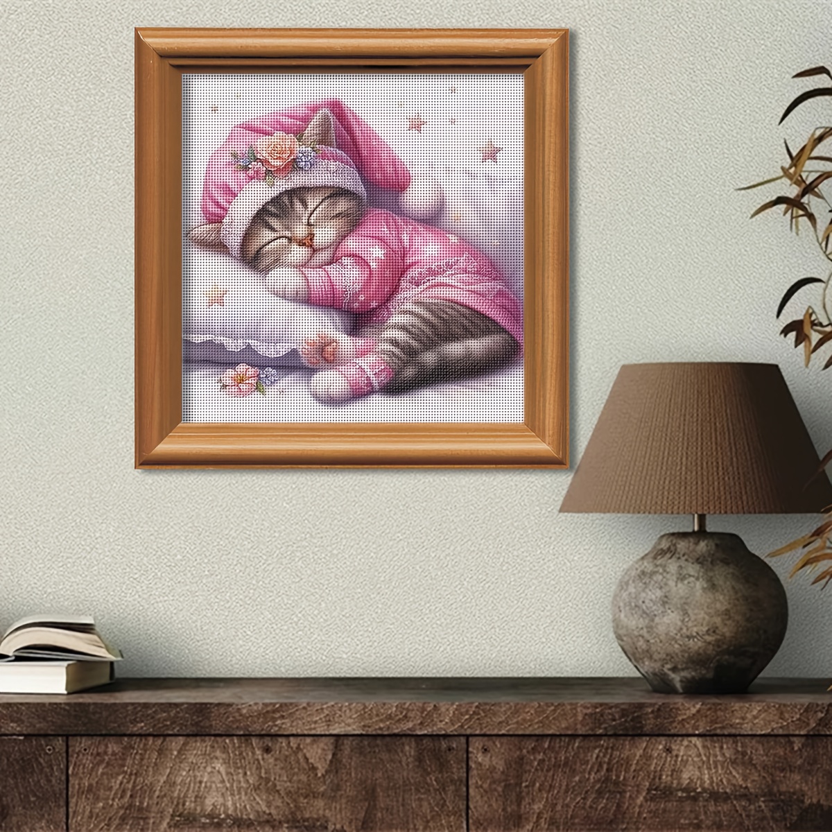TEMU 1 Set - Niedliches Schlafende Katze Motiv Kreuzstich-Malerei-Set, DIY Kunst Handarbeitsstickerei-Zubehör, 11CT Kreuzstich-Gesticktes Dekoratives