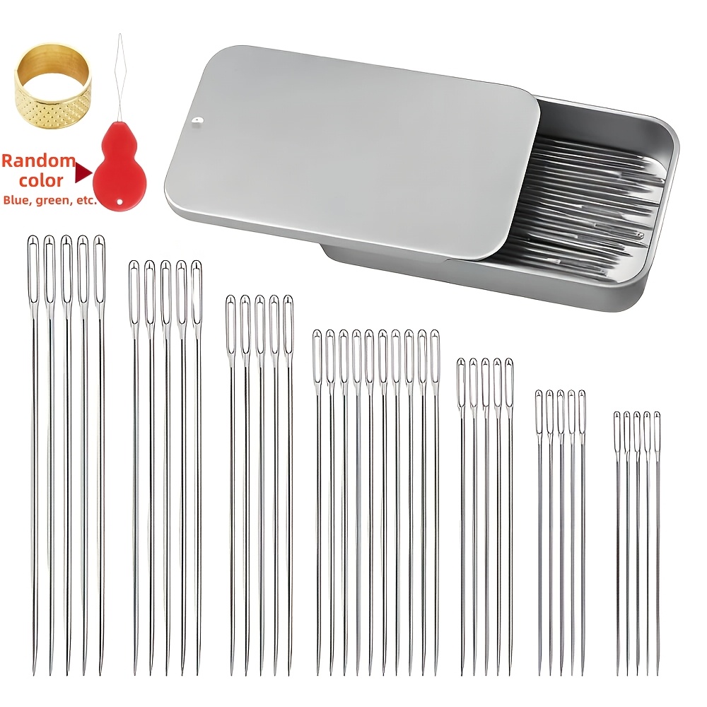TEMU Large Eye Steel Sewing Needle Kit, Includes 40 Sewing Needles, Needle Threader, Iron Box Storage, 2026 Upgraded Stainless Sewing Needles, Size 7