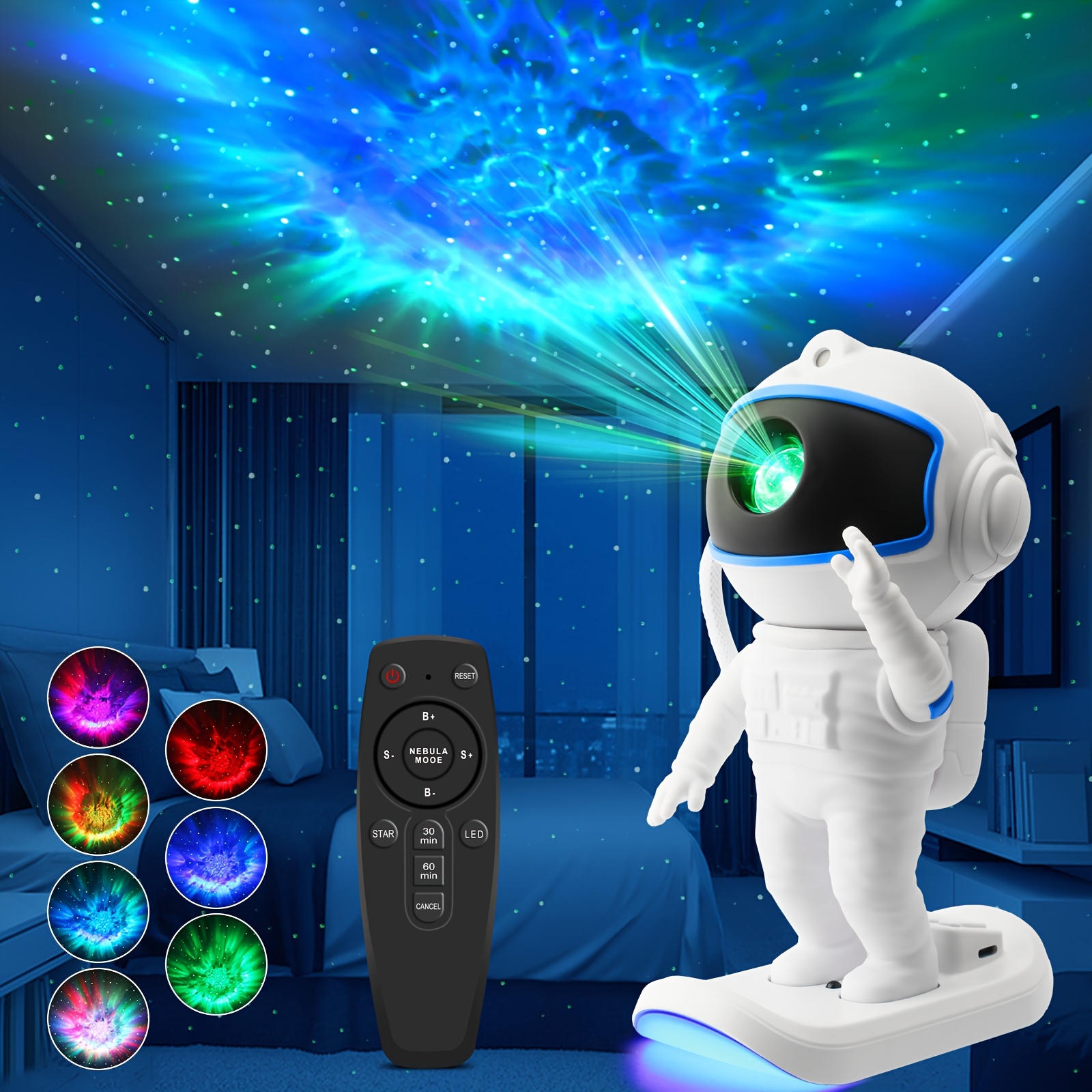 1pc Projecteur de Galaxie Astronaute Amélioré, Projecteur de Nébuleuse pour Skateboard à 360° Réglable avec Télécommande, Lumière de Décoration de Ciel Étoilé Dynamique Alimentée par USB, pour Plafond, Chambre, Salon, Cadeaux d'Anniversaire, Noël, Lumière de Plafond Spectacle,Design Cosmique,Thème