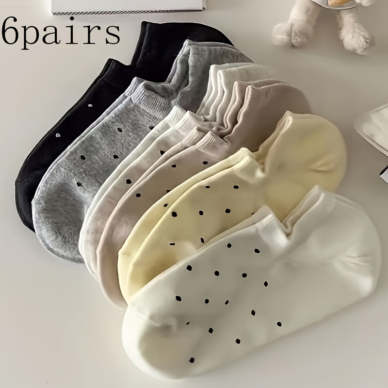 TEMU 6-pair Mixed Color ! Thin Polka Dot Boat Socks For Spring And Summer, Essential For Any Outfit