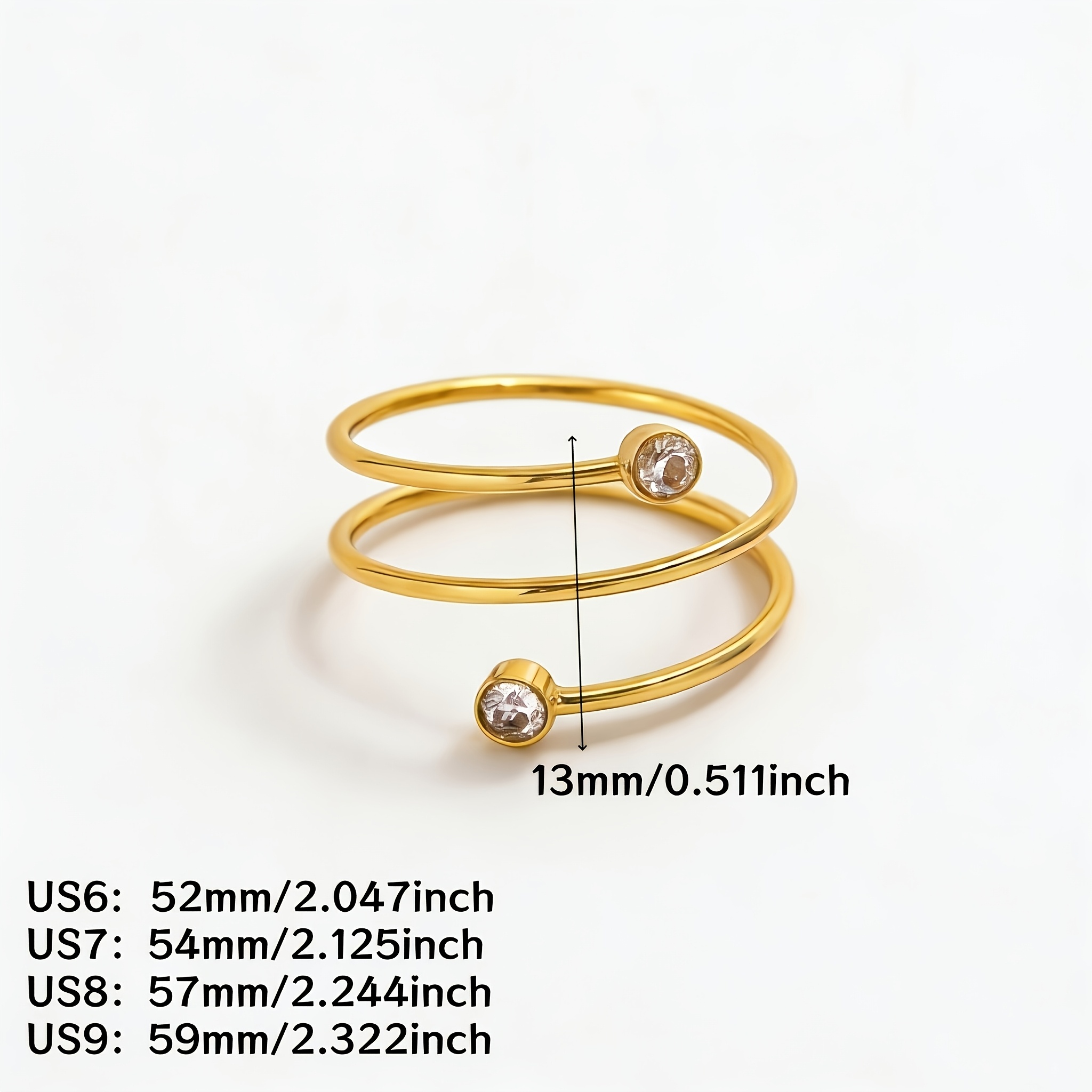 Women's Light Luxury Stainless Steel Twisted Spiral Ring with Glass Inlay