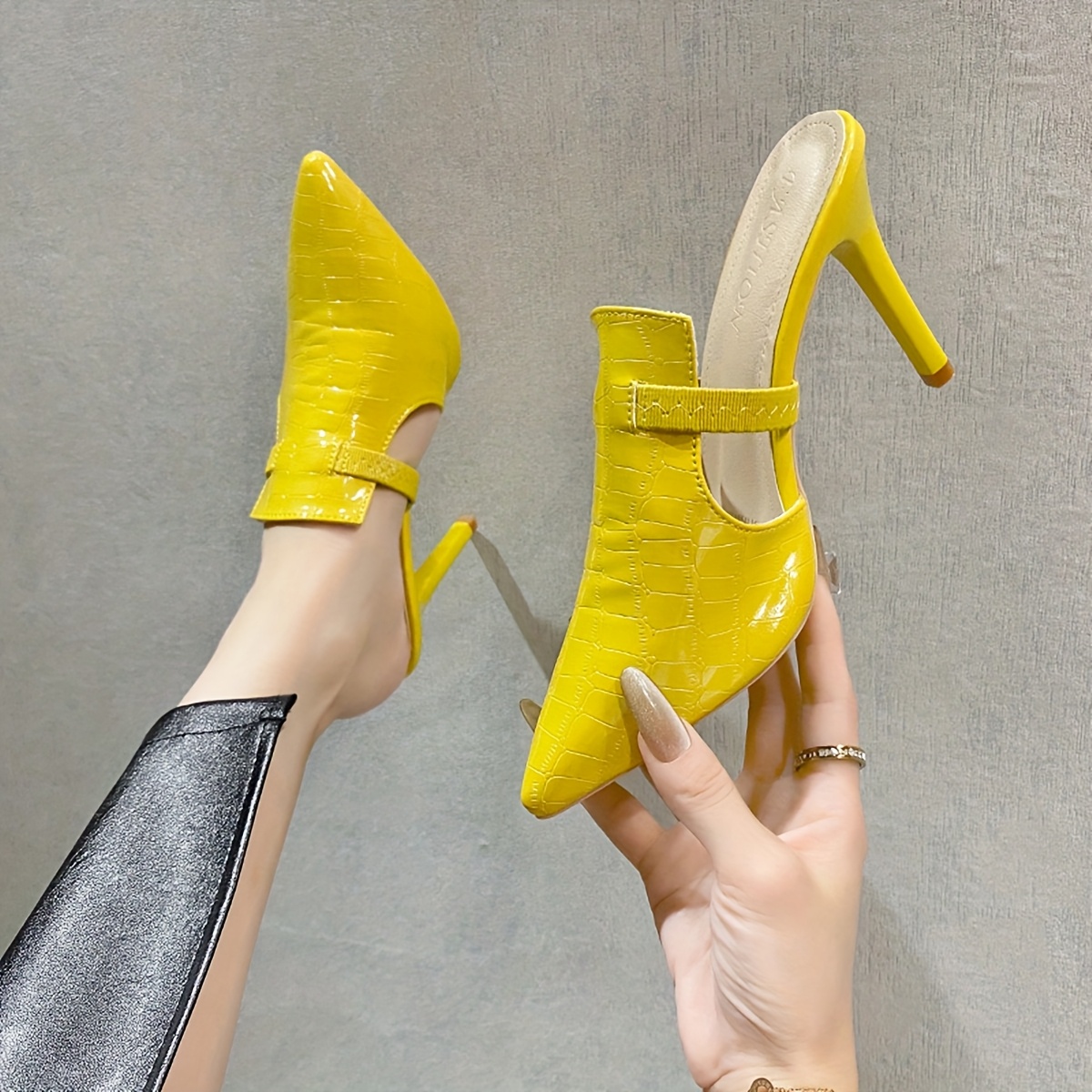 sandalias punta mujer microfibra amarilla estilo Temu Guatemala