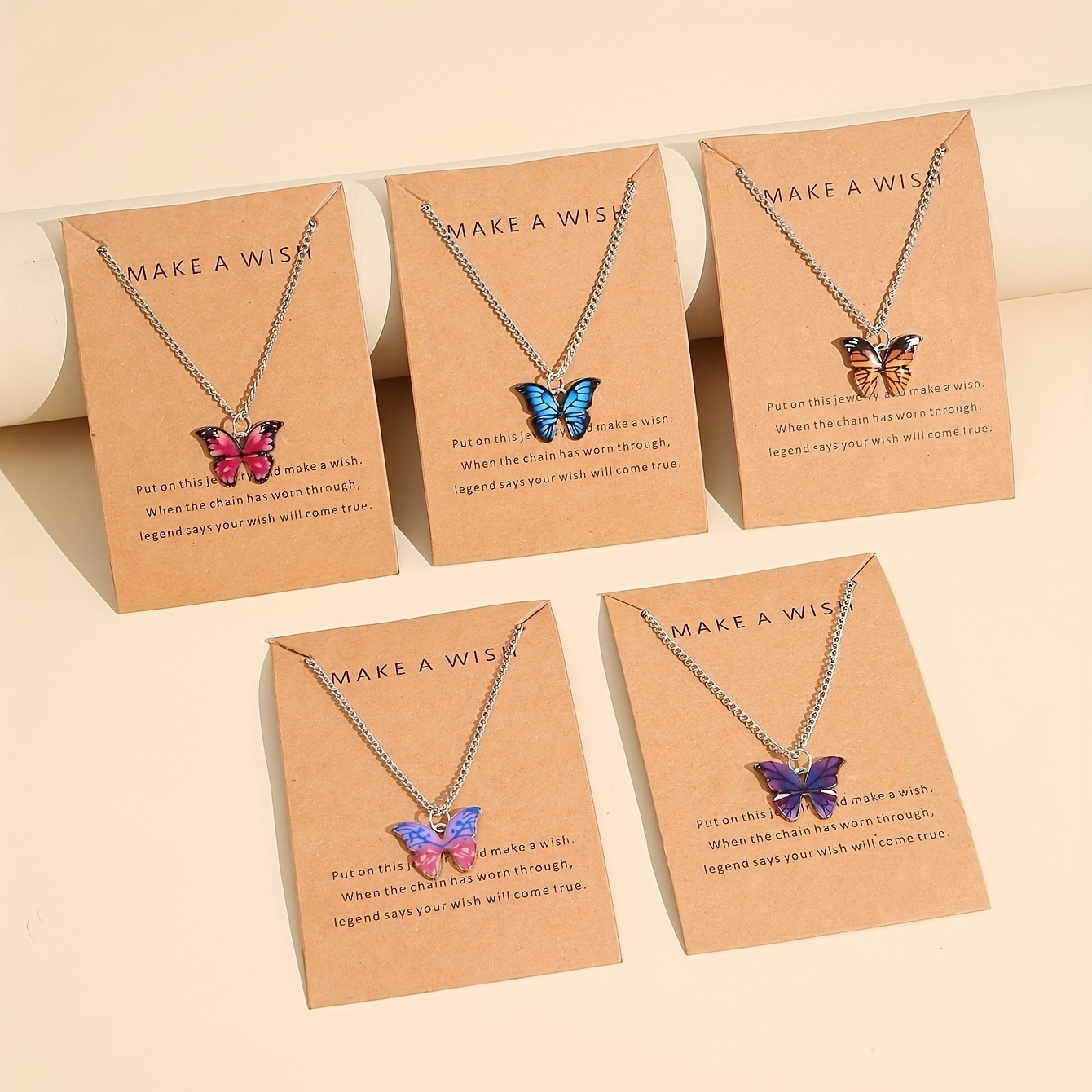5pc Retro Minimalist Colorful Butterfly Necklace Set for Women
