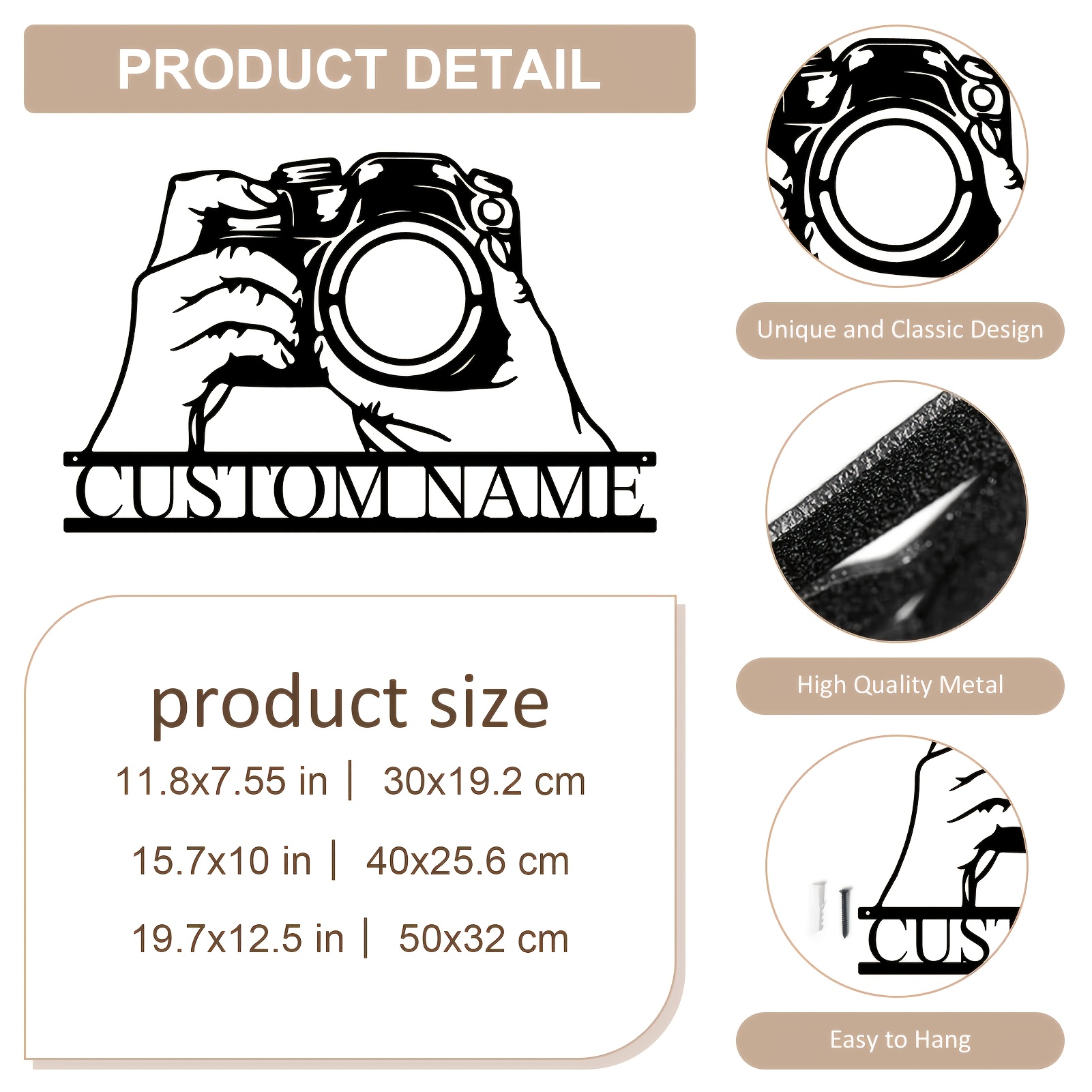 TEMU Custom Metal Wall Art For Cameras - For Personalized Photographer Logos, Photography Enthusiasts, And , Ideal For Valentine's Decorations, Wall
