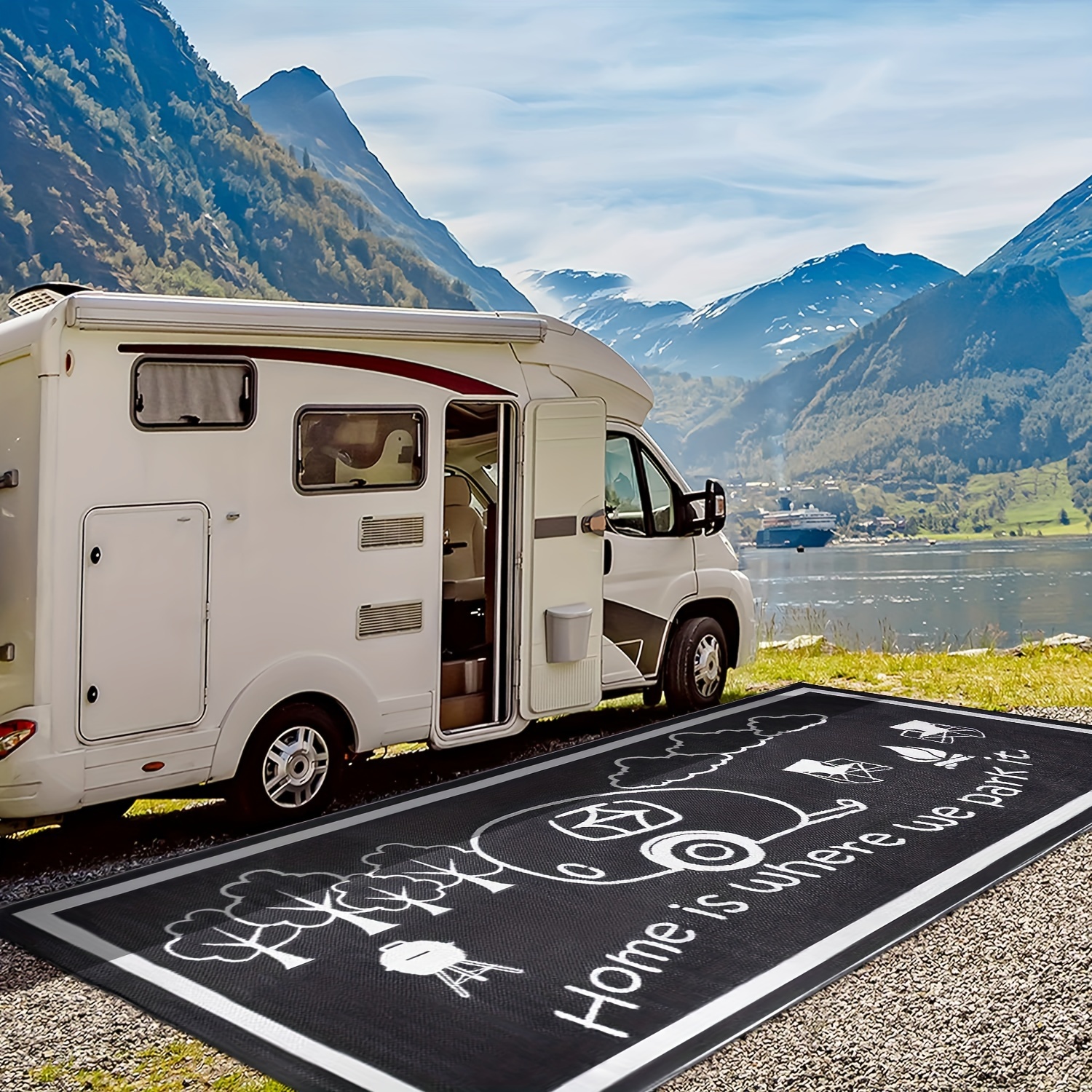 Outdoor-Matte für Terrasse, 8x18ft (240 x 540cm) Wendbare Kunststoff-Strohmatte, Camping-Matten für Wohnmobil, Veranda, Deck, Hinterhof, Balkon, Wohnwagen, Anhänger