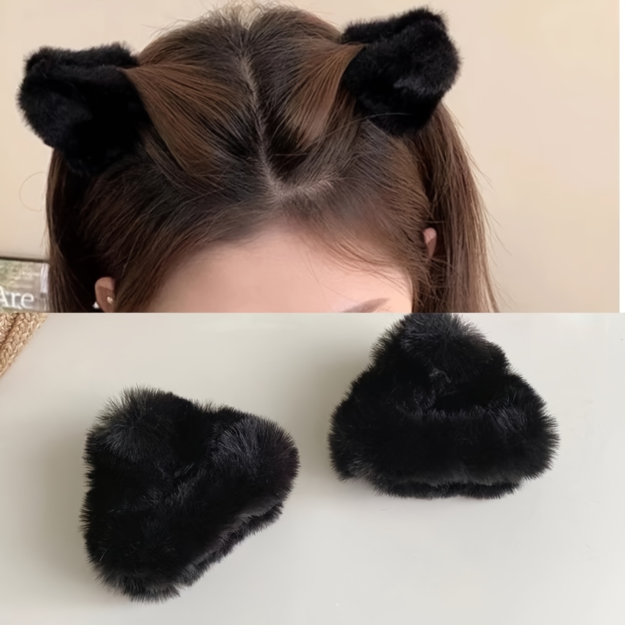 

2pcs Autumn And Winter Plush Cat Small Clip, Cute Forehead Hair Clip, Hair Accessory, Broken Hair Clip