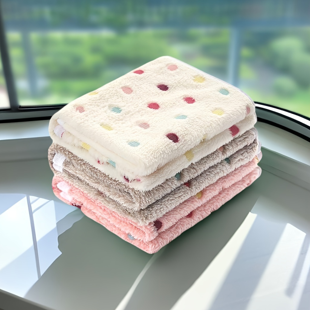 

3pcs Soft Fleece Dog Blankets, Colorful Dot Pattern Pet Bed Mat, Washable Cage Pad Blanket For Comfortable Sleep And Easy Cleaning