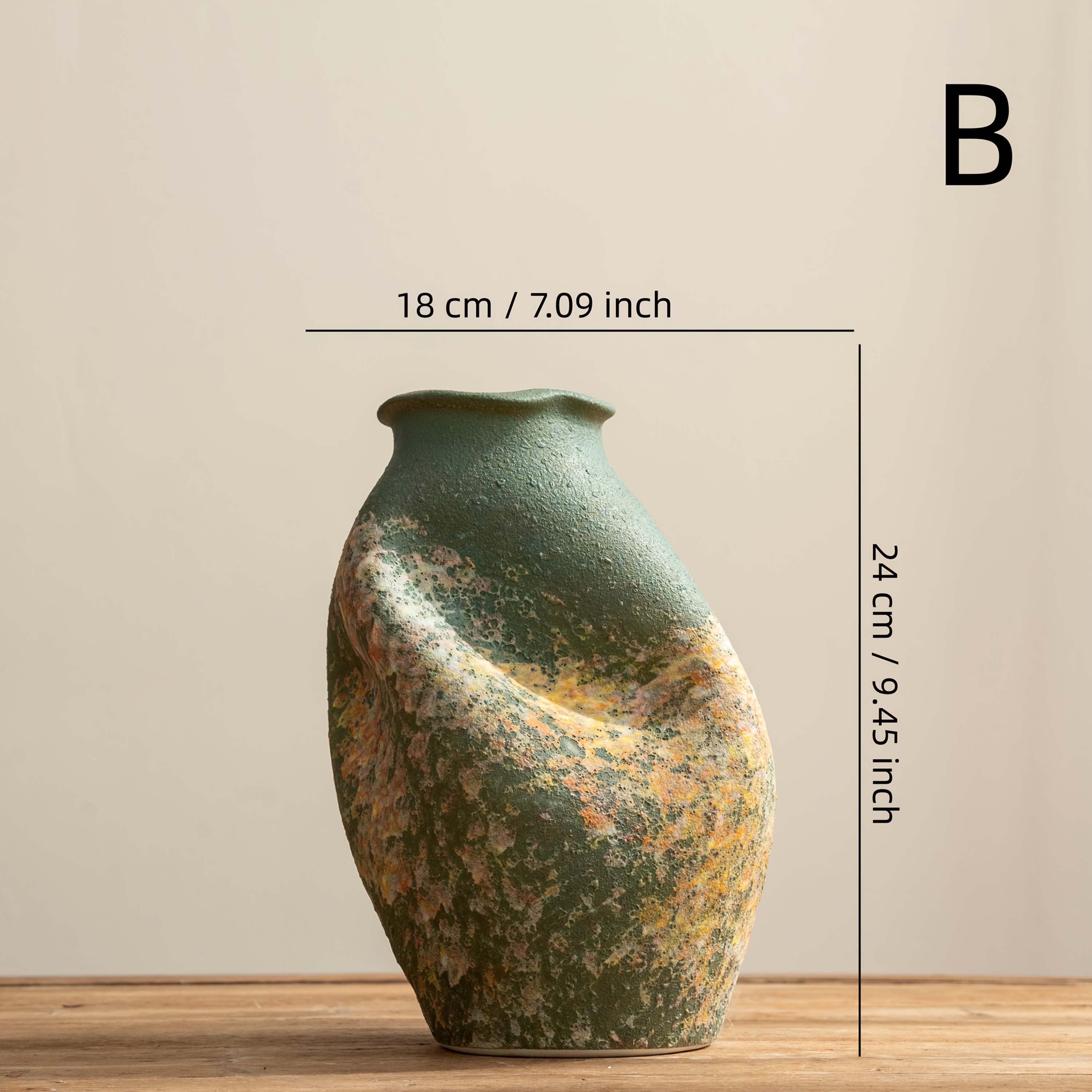 Vintage Green Textured Sculptural Ceramic Vase, with Unique Mottled Texture and Exquisite Artistic Design.