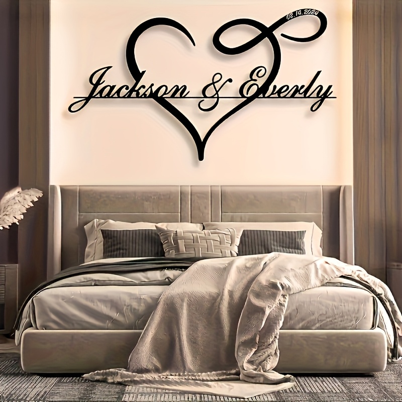 

Customizable Iron With Personalized Names And Anniversary - Modern Metal Hanging Decor, Weather-resistant, Ideal For , Wedding, And Home Decor Gifts - Versatile Use