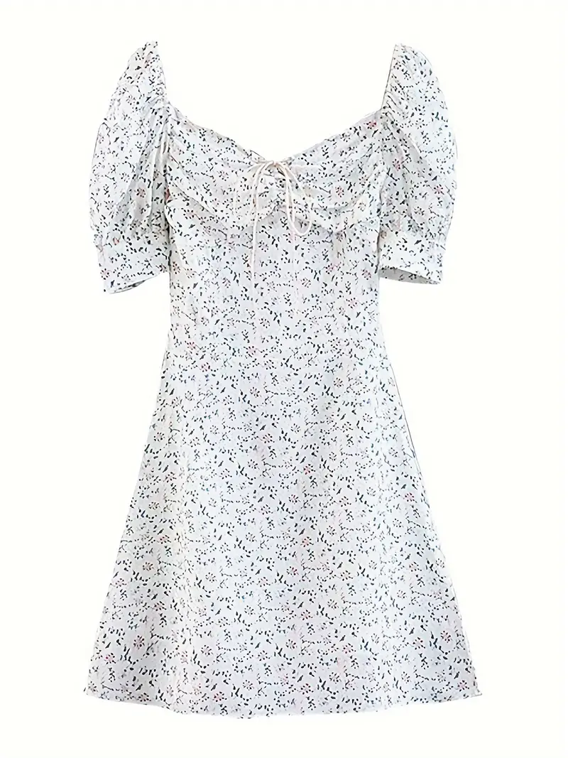womens bodycon mini dress short puff sleeve floral print tie - Temu womens bodycon mini dress short puff sleeve floral print tie - Temu