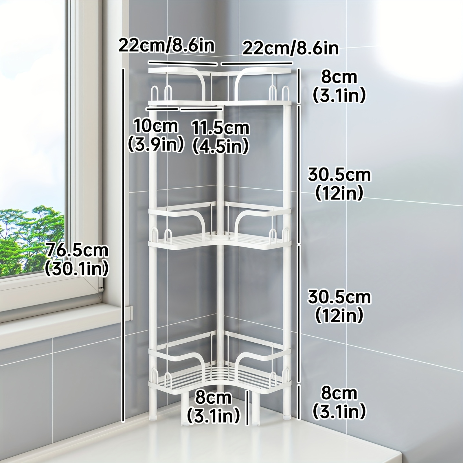 1 Large Floor Shower Shelf Rack | Iron Triangle Corner Storage Rack For Bathroom, Shower Room Organizer For Bathroom Supplies, Standing Shelf
