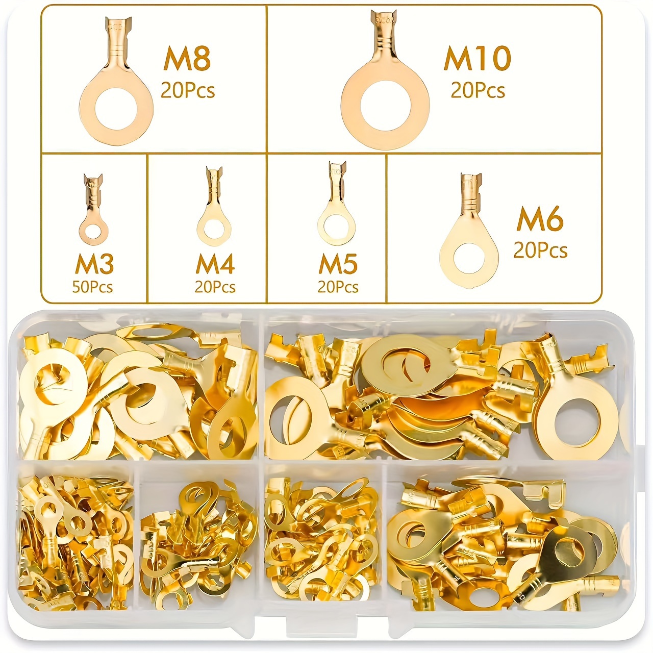 

150pcs Golden Ring Crimping Terminal, O-shaped Round Brass Pickling Cold Pressing Bare Terminal, Electrical Equipment Connector, Non Insulation, Wire Connection Terminal