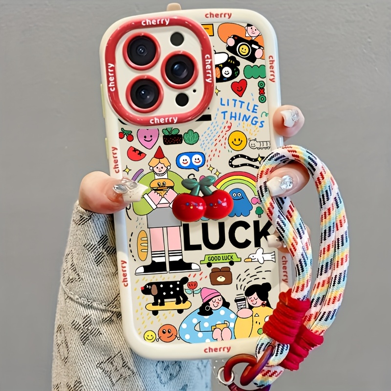TEMU Phone Case: Cute Doodles Suitable For Iphone 18 Pro Max/17/16plus/15/14/13/12/11 Series Lanyard Phone Case, Cute Cartoon Accessories Handy