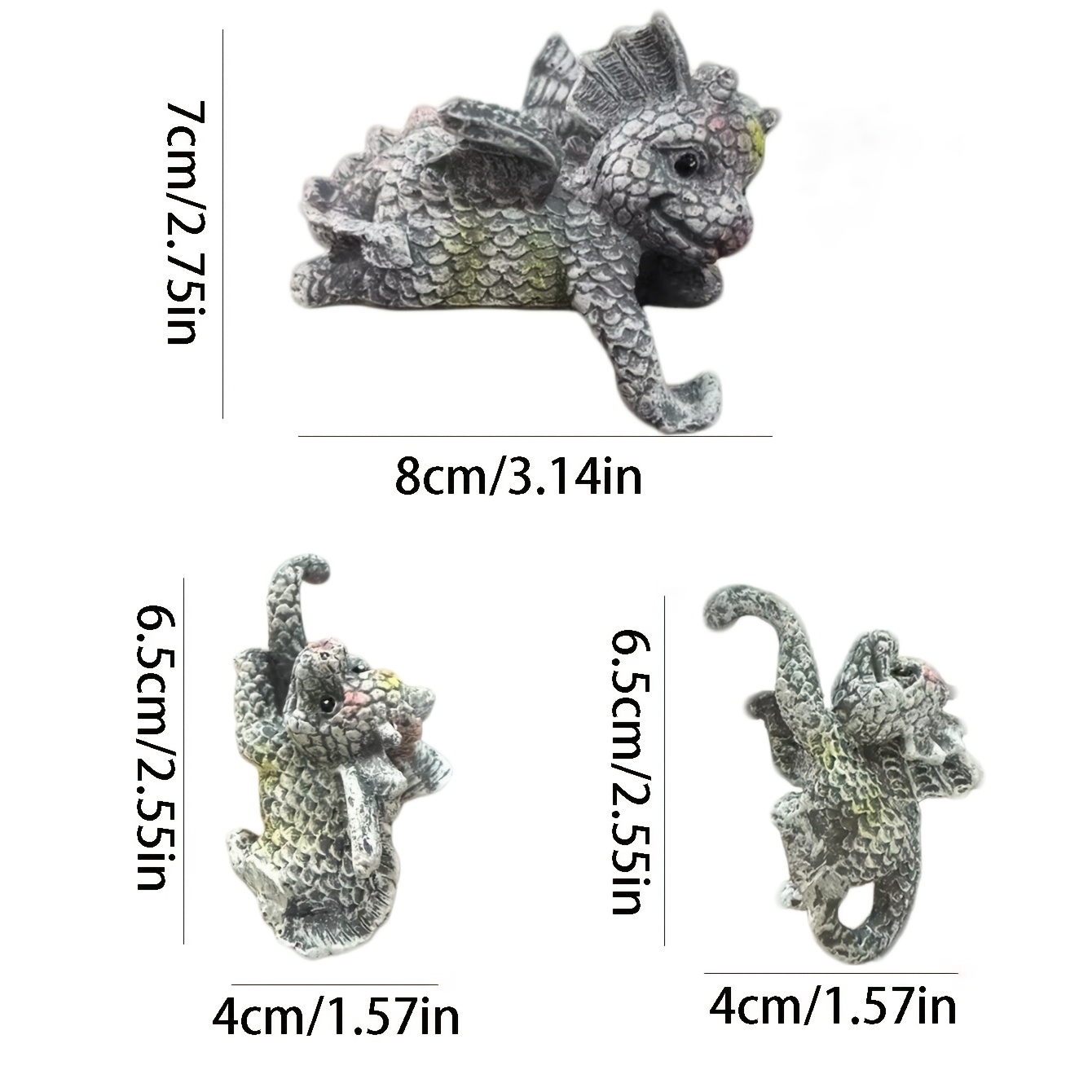 TEMU 3pcs 3 Dragon Sculpture Statue - Resin Dragon Figurine, -standing Outdoor/ Garden Decor Suitable For Home,, Balcony, Entryway, - Dragon-themed