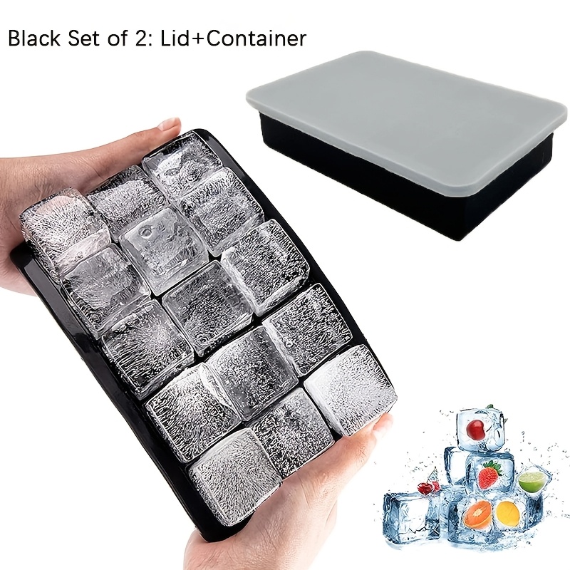 TEMU Cube de glace en silicone couvert à 15 cellules, moule en silicone large facile à démouler, adapté et , plaque à glace empilable pour le