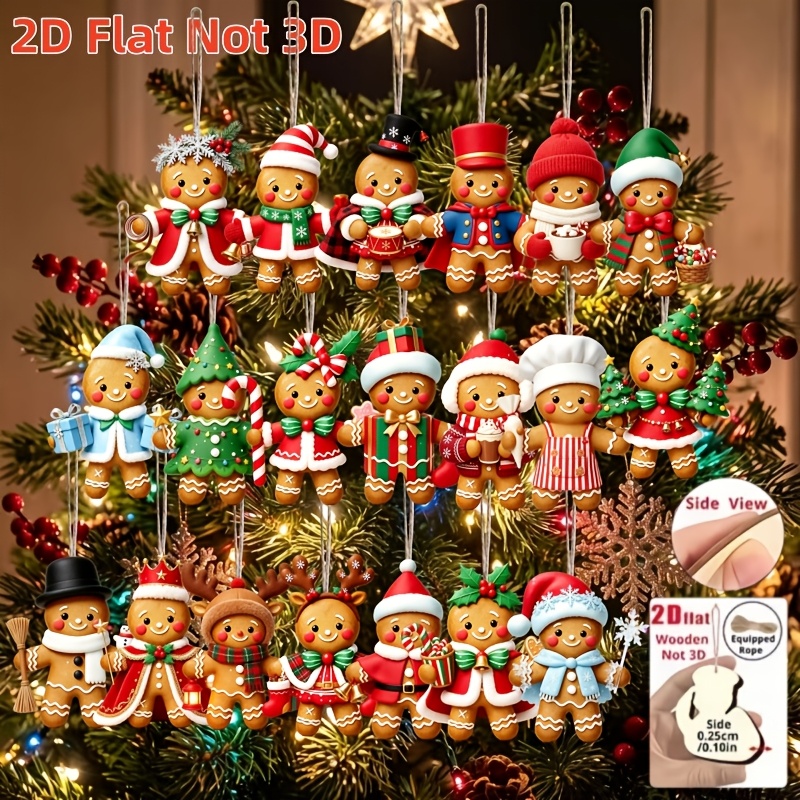 TEMU 2d Flat, 20pcs Wooden Christmas Town Full Character Gingerbread Combination Christmas Ornaments, Not 3d, , Made Of Wood, Suitable For Christmas