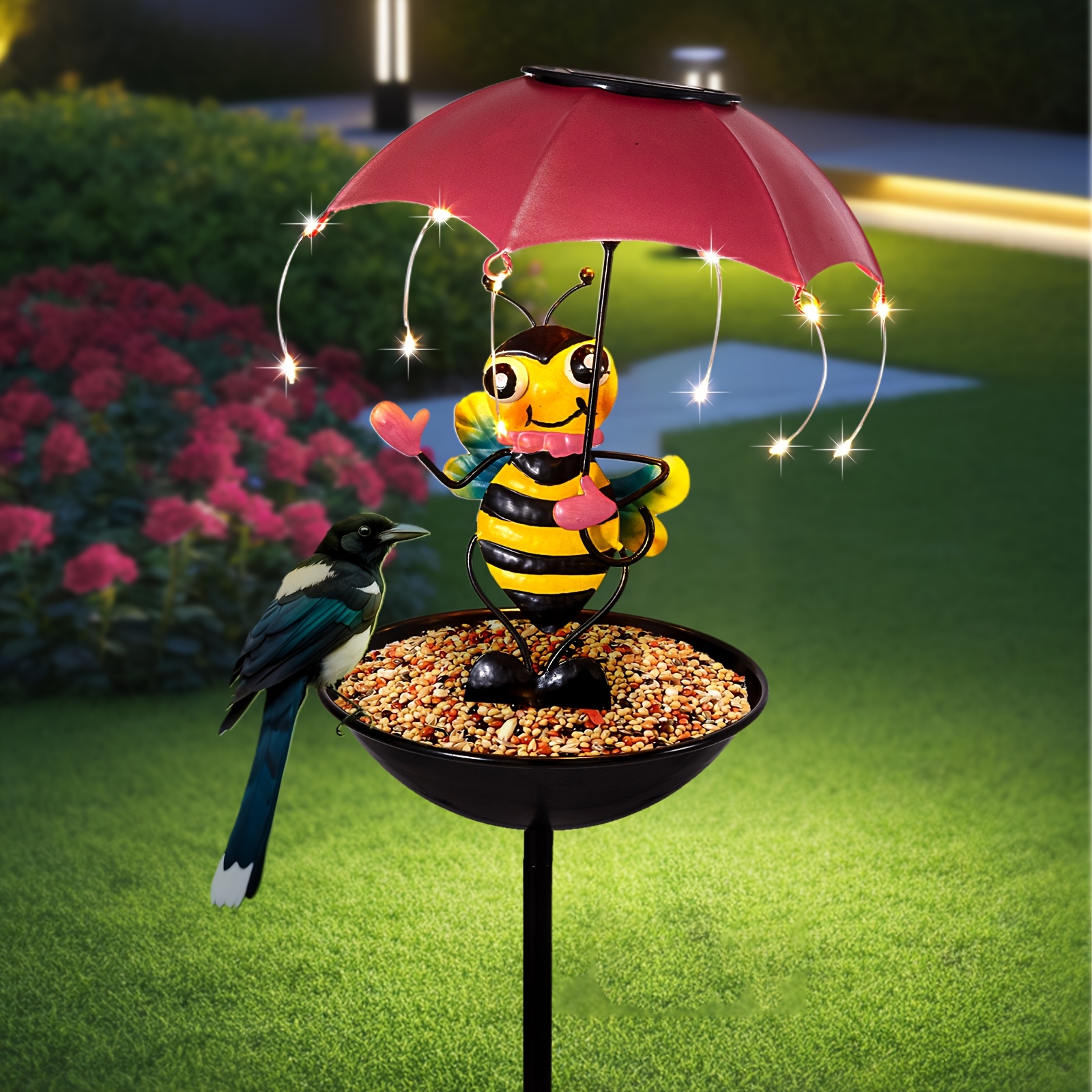 TEMU Outdoor Iron Statue Light, Garden Decoration Simulated Animal Solar Light With Bee And Flamingo With Hummingbird Feeder Function, , Thanksgiving