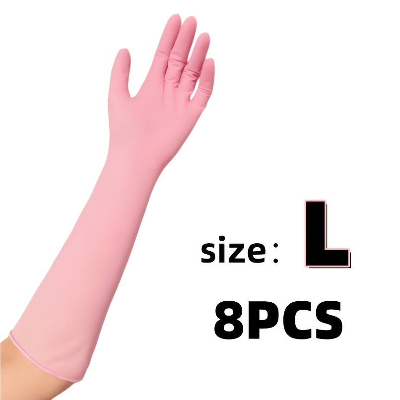 TEMU 8pcs Set [anti-slip], 16-inch Pink Thickened Dishwashing Gloves, Extra Long Sleeve, Fit Hand, Hand, Touchscreen Support, Home Cleaning Gloves
