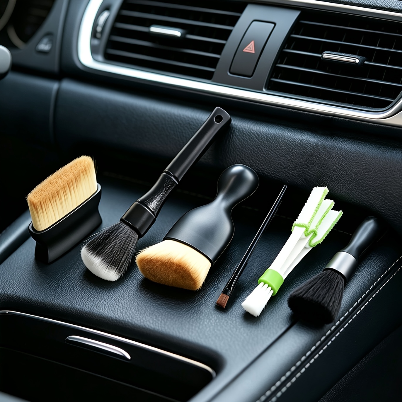 TEMU 6pcs Car Cleaning Brush Set With Soft Bristles For Dust Removal / Crevice Cleaning / Air Vent Cleaning, Universal Use