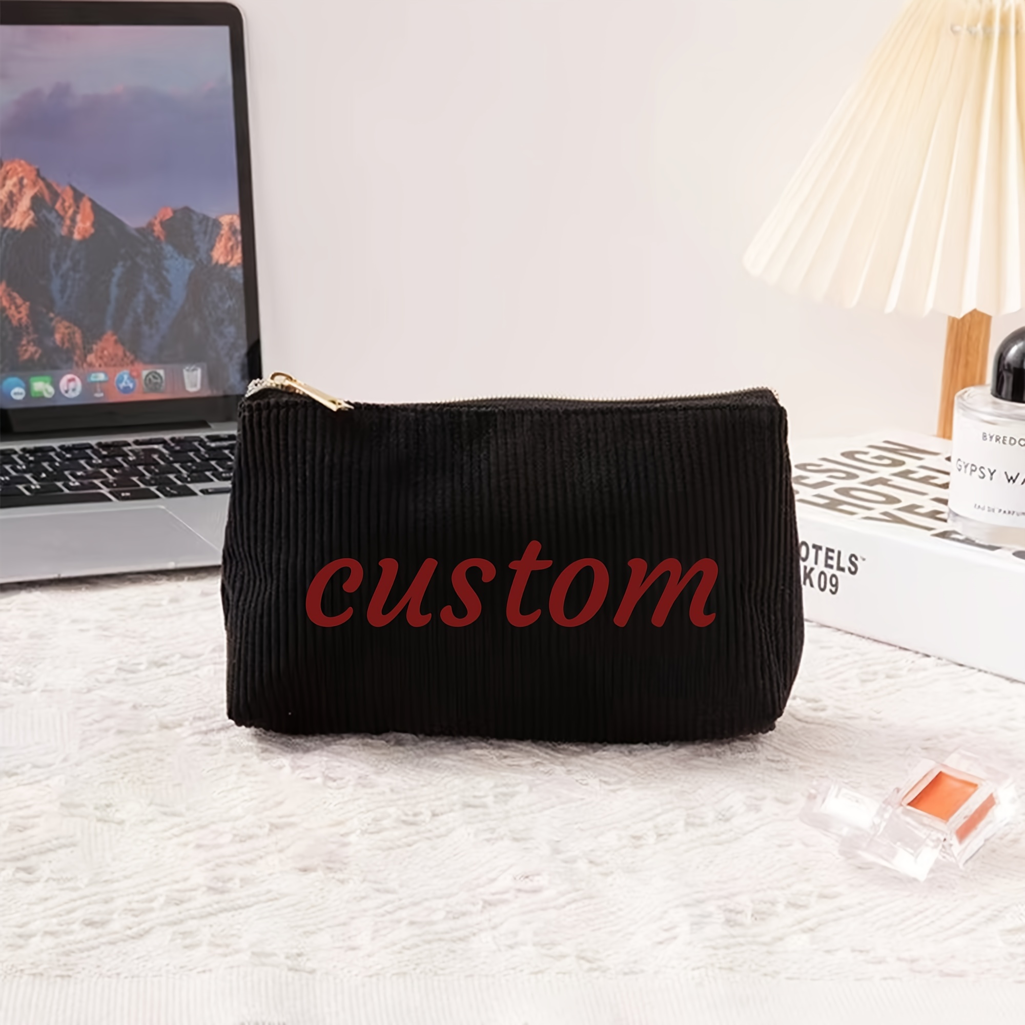 TEMU パーソナライズ刺繍入りチェック柄メイクアップ収納バッグ、パーソナライズメイクバッグ、文字刺繍入りメイクバッグ、ギフト、旅行用メイクバッグ