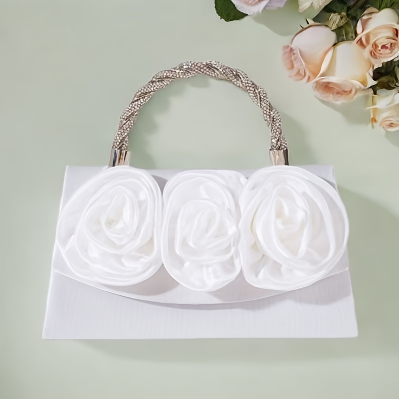 elegant floral satin clutch detachable shoulder strap - Temu  display picture 2