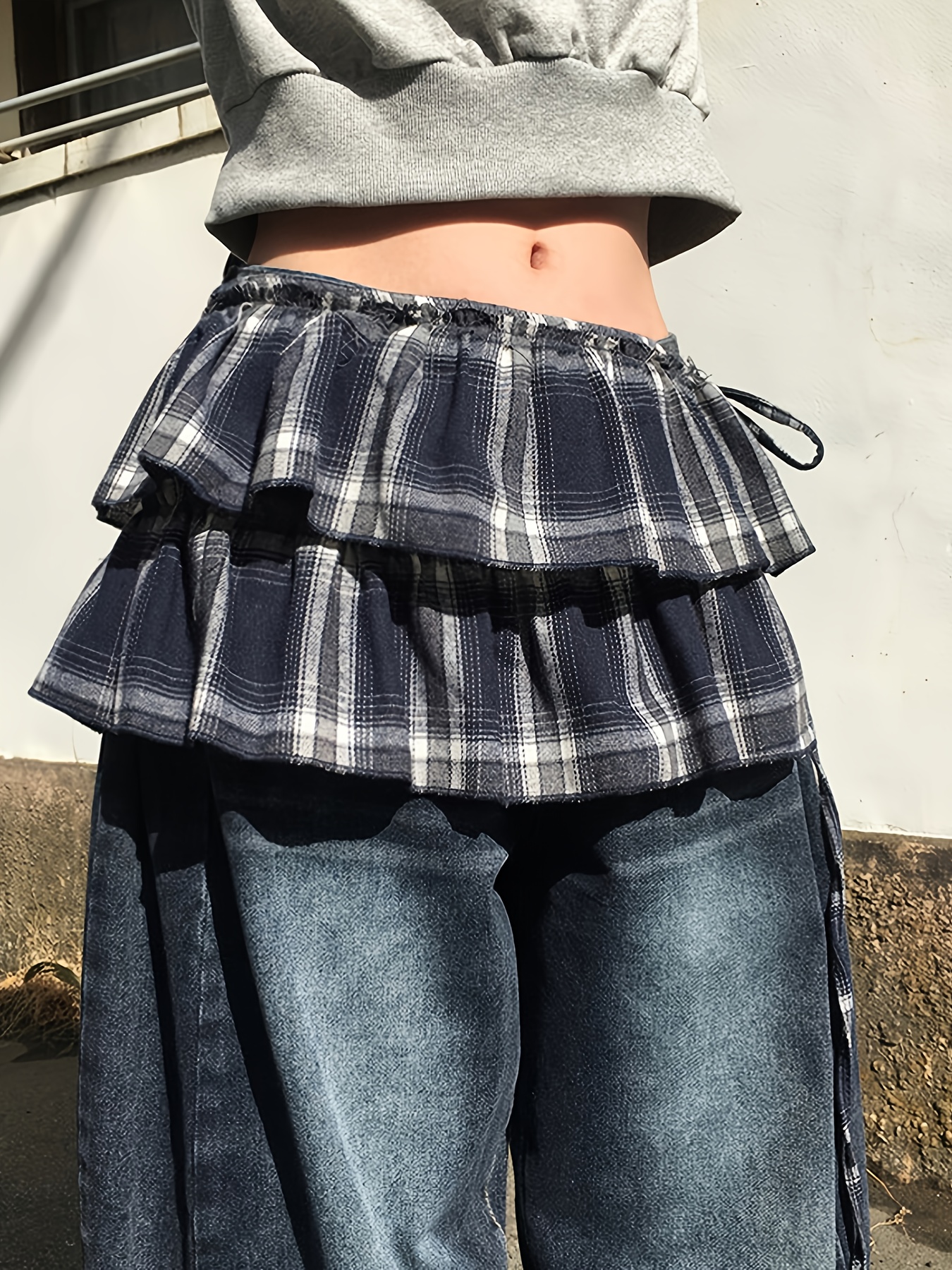 womens pleated skirt navy blue white check Temu Australia
